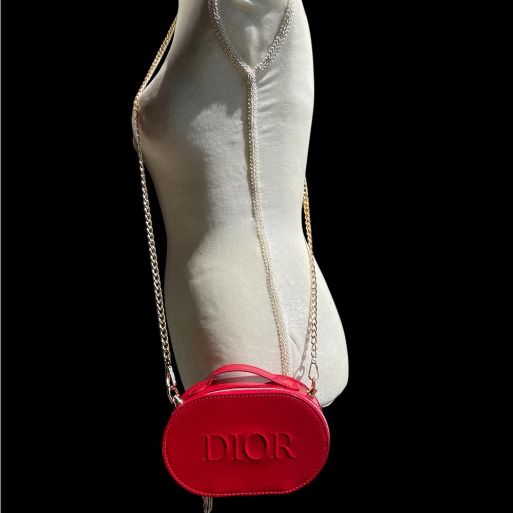 New w/ Box Dior Red Patent GWP Clutch w/ Unbranded Crossbody Gold Chain - Picture 5 of 11